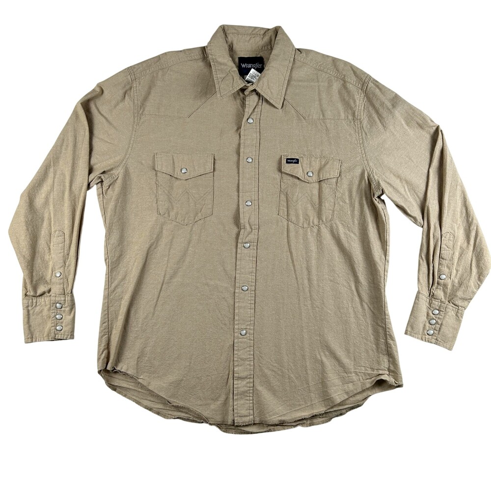 Vintage Wrangler Shirt Mens XL Solid Western Pearl Snap Long Sleeve Cowboy Rodeo